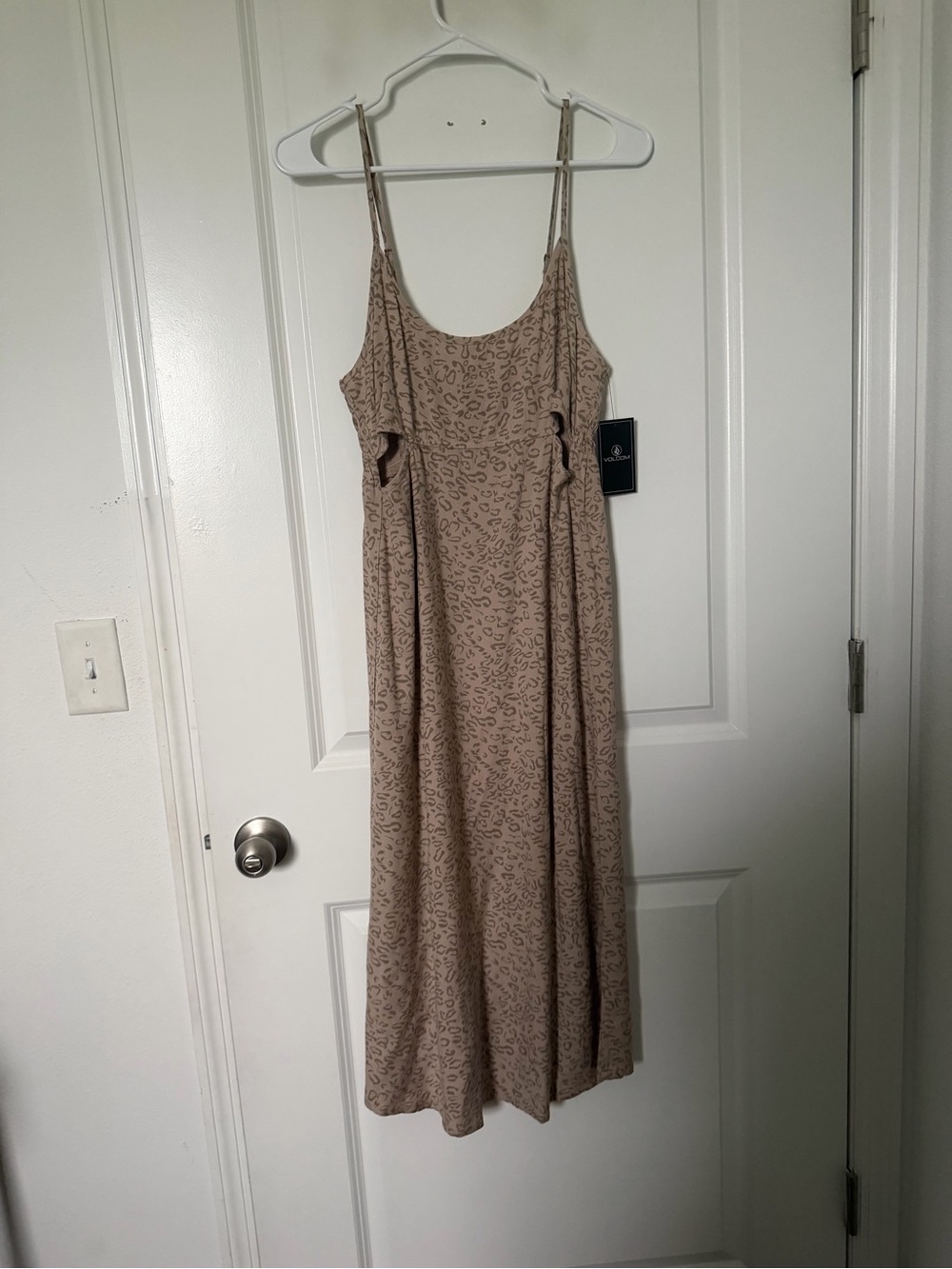 Volcom Beige Printed Spaghetti-Strap Maxi Dress